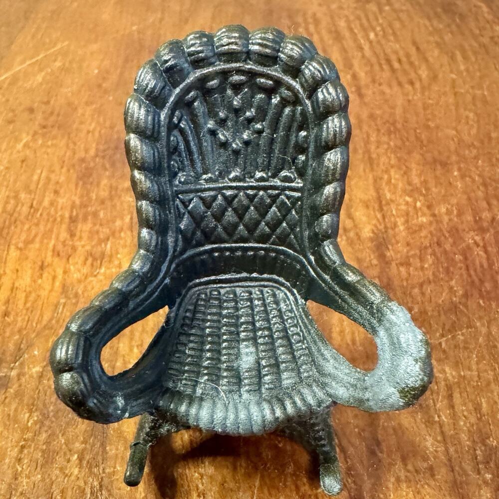 1976 Vintage Durham Industries Dollhouse Wicker Look Chair Item #39 Cast Metal